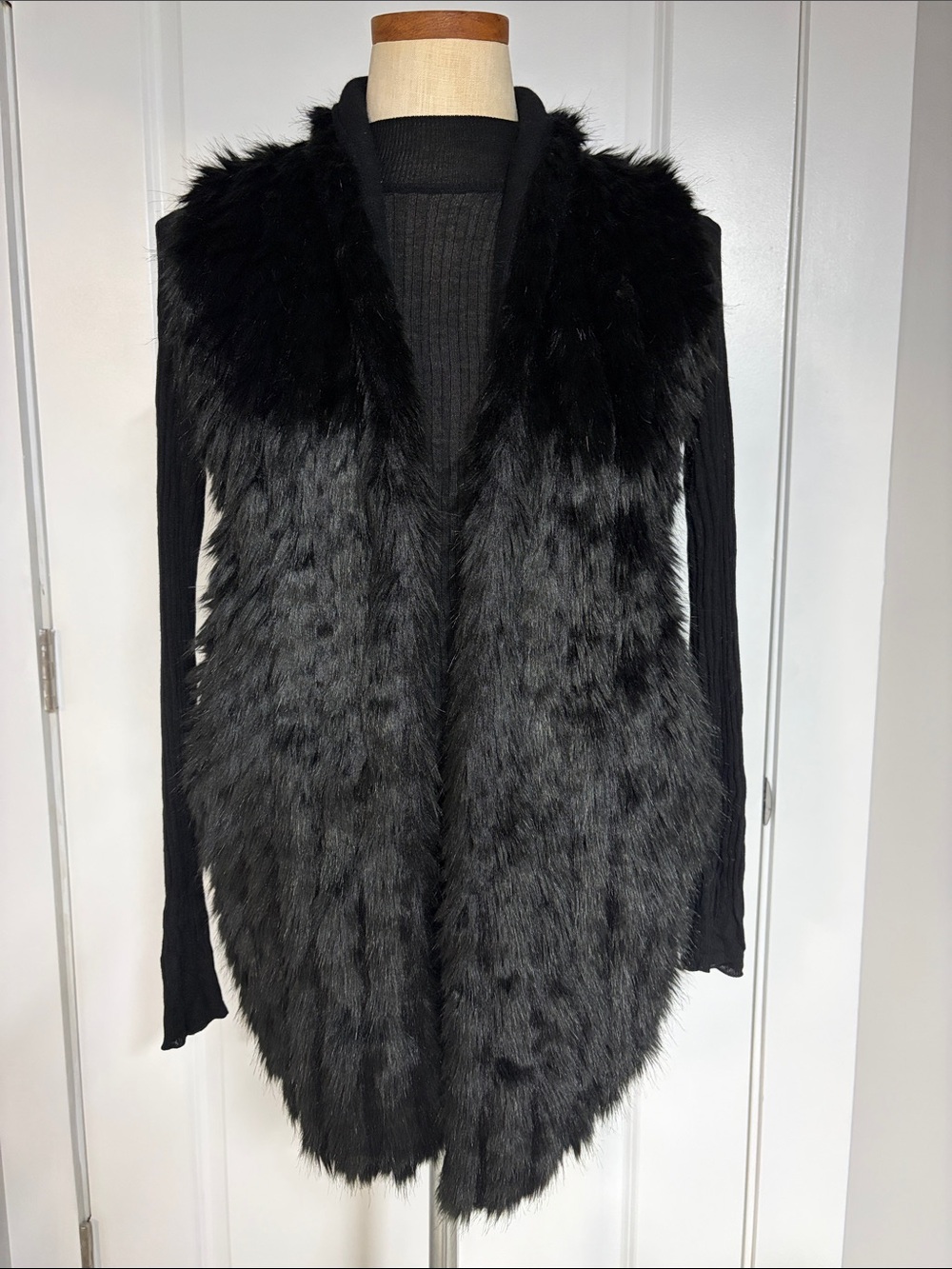 Guess Black Faux Fur Open-Front Vest Shrug